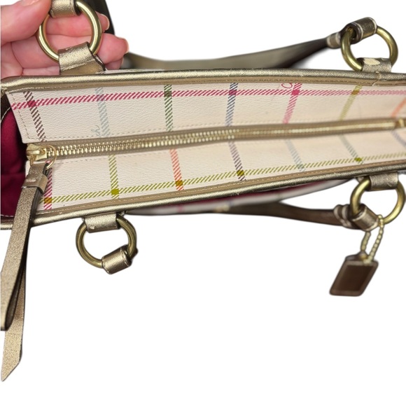 Coach Plaid Peyton Tattersall Zip Tote F20083 Multicolor Spring Bag Gold Trim - Picture 10 of 11